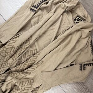 Biya Womens Cardigan Sweater Embroidered Long Sleeve Open Front Tan Size M